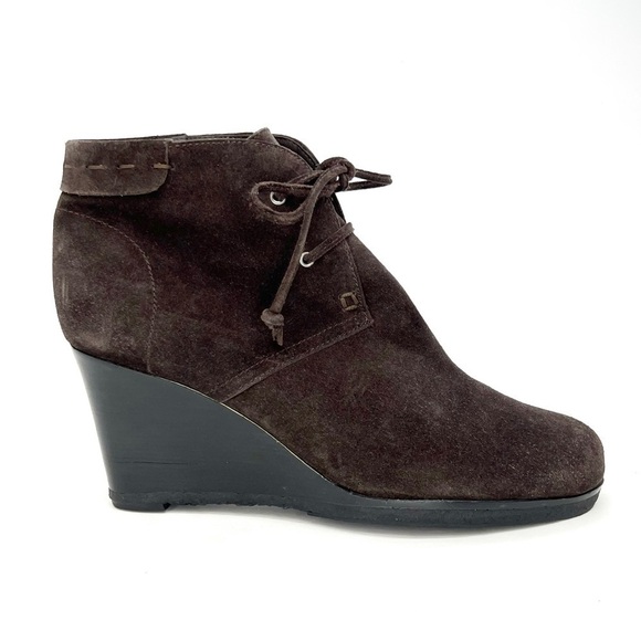 Via Spiga Mirren Ankle Boots Olive Brown Suede Wedge Heel Laced Women’s Size 8.5 - Picture 2 of 15